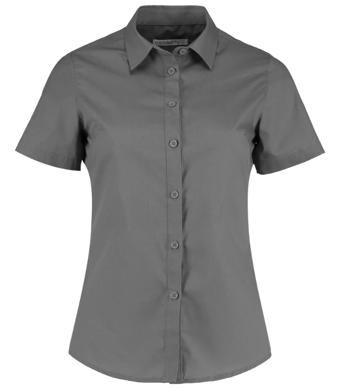 Kustom Kit Kustom Kit Ladies Short Sleeve Tailored Poplin Shirt in GPH