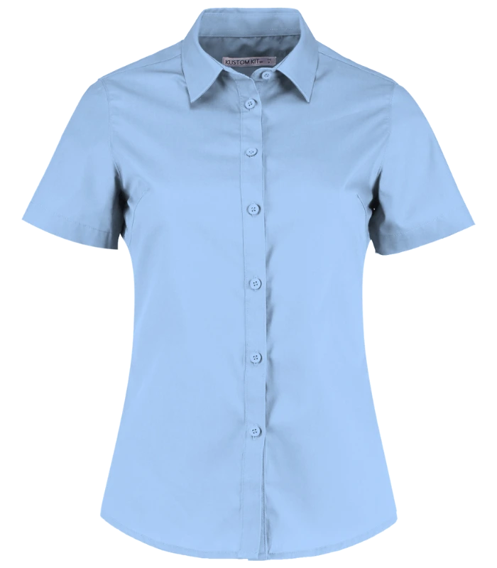 Kustom Kit Kustom Kit Ladies Short Sleeve Tailored Poplin Shirt in LBL