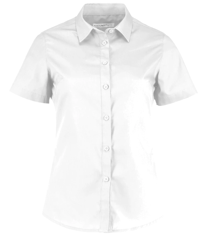 Kustom Kit Kustom Kit Ladies Short Sleeve Tailored Poplin Shirt in WHI