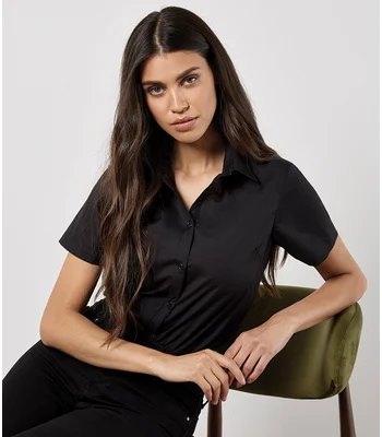Kustom Kit Kustom Kit Ladies Short Sleeve Tailored Poplin Shirt in BLK