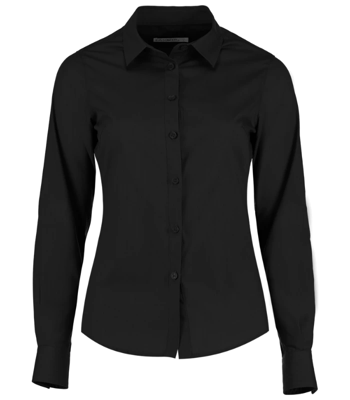 Kustom Kit Kustom Kit Ladies Long Sleeve Tailored Poplin Shirt in BLK