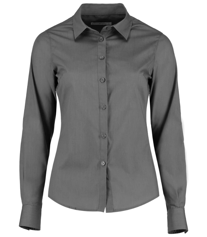 Kustom Kit Kustom Kit Ladies Long Sleeve Tailored Poplin Shirt in GPH