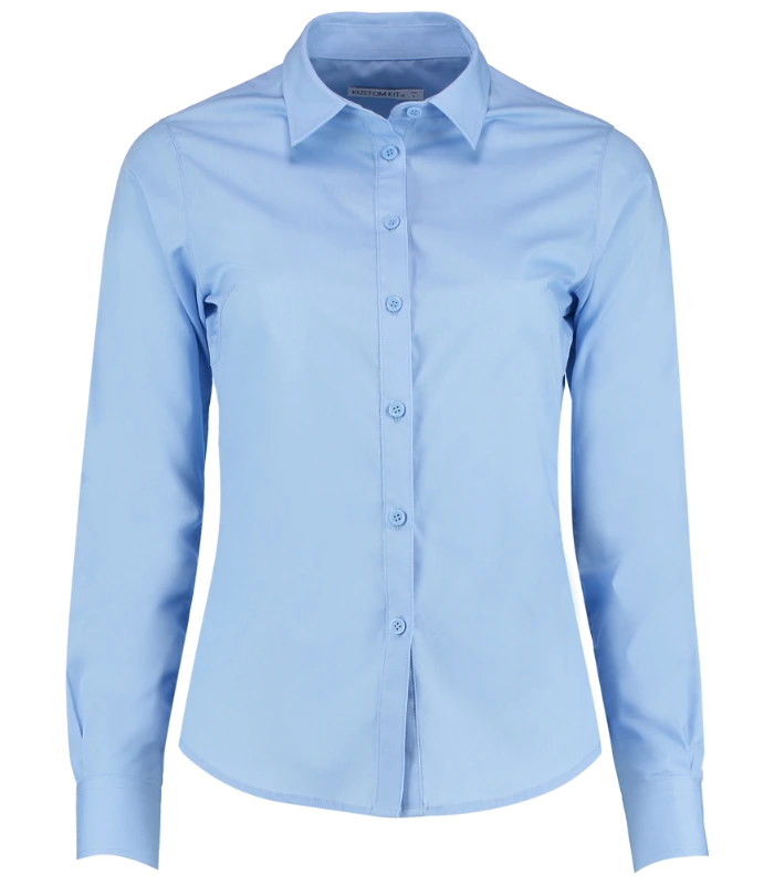 Kustom Kit Kustom Kit Ladies Long Sleeve Tailored Poplin Shirt in LBL