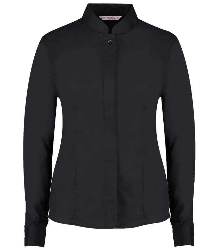 Kustom Kit Kustom Kit Ladies Long Sleeve Tailored Mandarin Collar Shirt in BLK