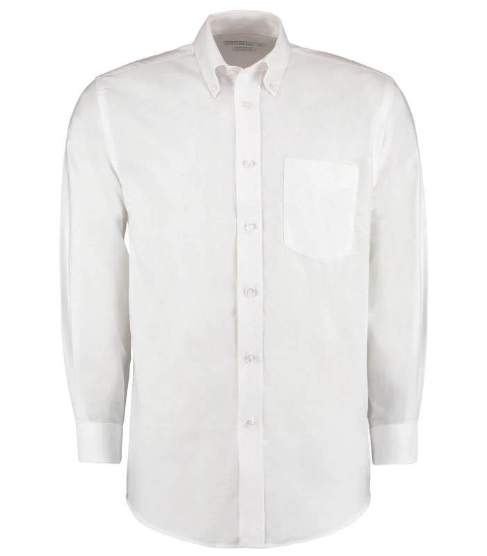 Kustom Kit Kustom Kit Long Sleeve Classic Fit Workwear Oxford Shirt in WHI