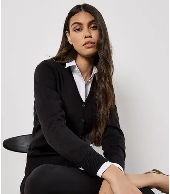 Kustom Kit Kustom Kit Ladies Arundel Cotton Acrylic V Neck Cardigan in BLK