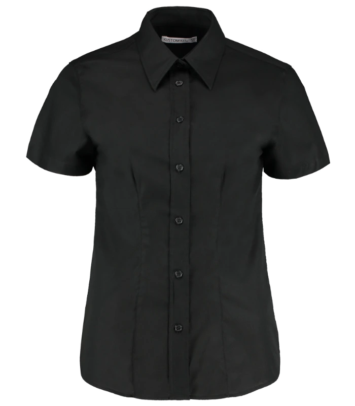 Kustom Kit Kustom Kit Ladies Short Sleeve Tailored Workwear Oxford Shirt in BLK