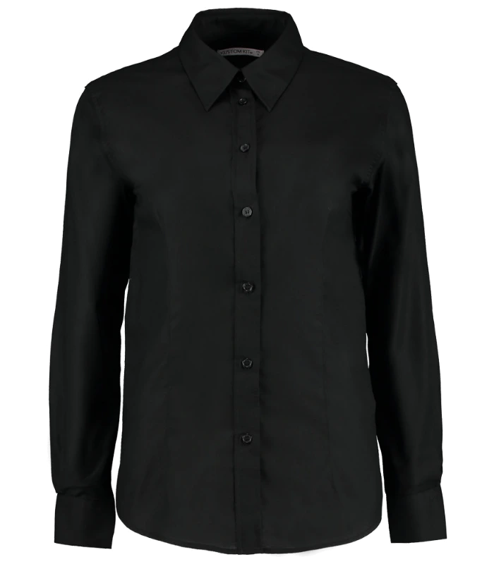 Kustom Kit Kustom Kit Ladies Long Sleeve Tailored Workwear Oxford Shirt in BLK