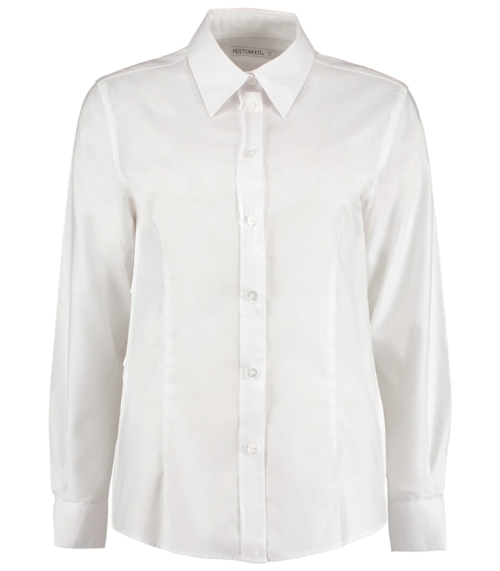 Kustom Kit Kustom Kit Ladies Long Sleeve Tailored Workwear Oxford Shirt in WHI