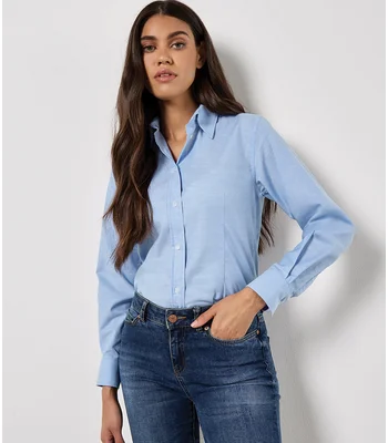 Kustom Kit Kustom Kit Ladies Long Sleeve Tailored Workwear Oxford Shirt in WHI