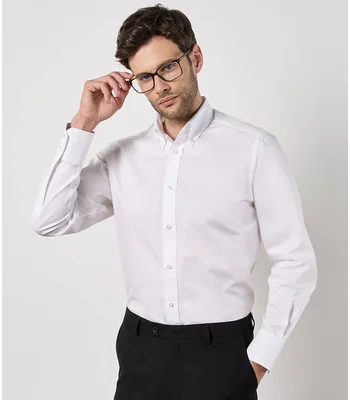Kustom Kit Kustom Kit Long Sleeve Tailored City Business Shirt in WHI