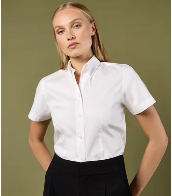Kustom Kit Kustom Kit Ladies Premium Short Sleeve Tailored Oxford Shirt in WHI