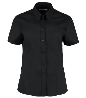 Kustom Kit Kustom Kit Ladies Premium Short Sleeve Tailored Oxford Shirt in BLK