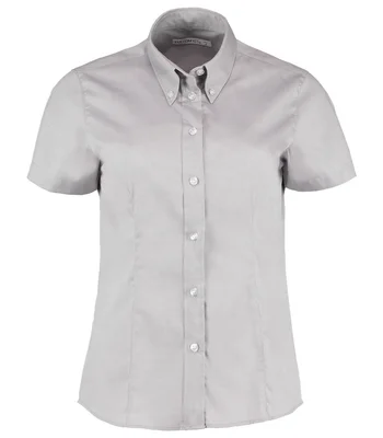 Kustom Kit Kustom Kit Ladies Premium Short Sleeve Tailored Oxford Shirt in SIL