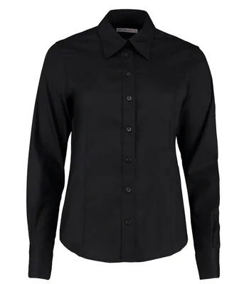 Kustom Kit Kustom Kit Ladies Premium Long Sleeve Tailored Oxford Shirt in BLK