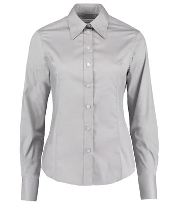 Kustom Kit Kustom Kit Ladies Premium Long Sleeve Tailored Oxford Shirt in SIL
