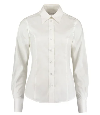 Kustom Kit Kustom Kit Ladies Premium Long Sleeve Tailored Oxford Shirt in WHI