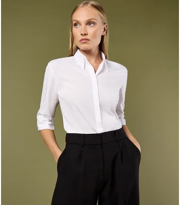 Kustom Kit Kustom Kit Ladies 3/4 Sleeve Tailored Continental Shirt in WHI