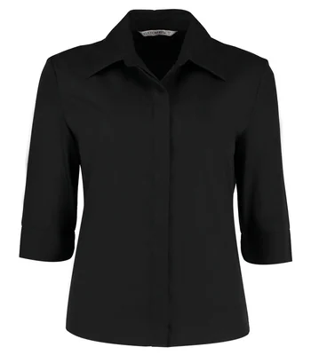 Kustom Kit Kustom Kit Ladies 3/4 Sleeve Tailored Continental Shirt in BLK