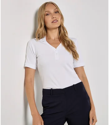 Kustom Kit Kustom Kit Sophia Comfortec® V Neck Polo Shirt in WHI