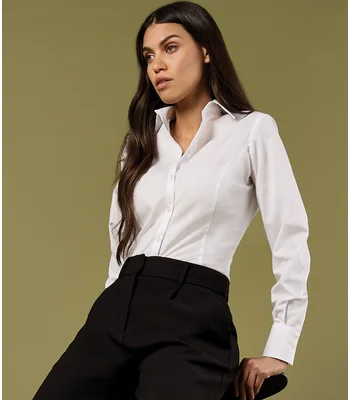 Kustom Kit Kustom Kit Ladies Long Sleeve Tailored Business Shirt in BLK