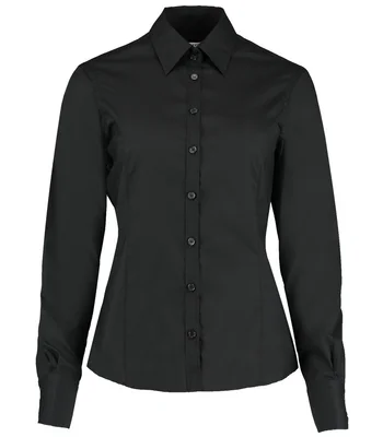 Kustom Kit Kustom Kit Ladies Long Sleeve Tailored Business Shirt in BLK