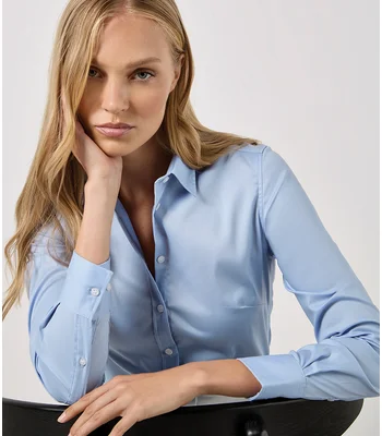 Kustom Kit Kustom Kit Ladies Long Sleeve Tailored Stretch Oxford Shirt in LBL