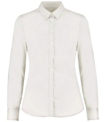 Kustom Kit Kustom Kit Ladies Long Sleeve Tailored Stretch Oxford Shirt in WHI