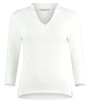 Kustom Kit Kustom Kit Ladies 3/4 Sleeve Mandarin Collar Top in WHI