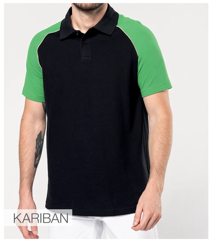 Kariban Kariban Baseball Cotton Piqué Polo Shirt in BK/GN
