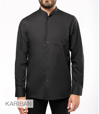 Kariban Kariban Long Sleeve Mandarin Collar Shirt in BLK