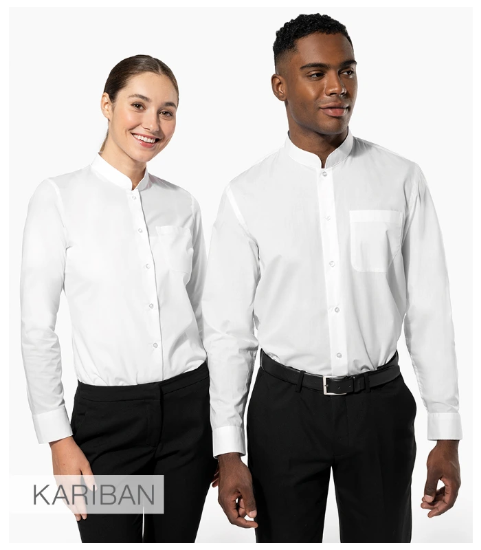 Kariban Kariban Long Sleeve Mandarin Collar Shirt in BLK