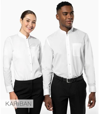 Kariban Kariban Long Sleeve Mandarin Collar Shirt in WHI