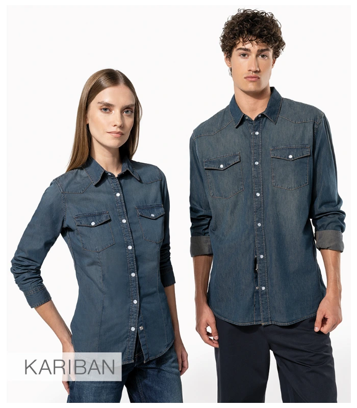Kariban Kariban Ladies Long Sleeve Denim Shirt in DNM