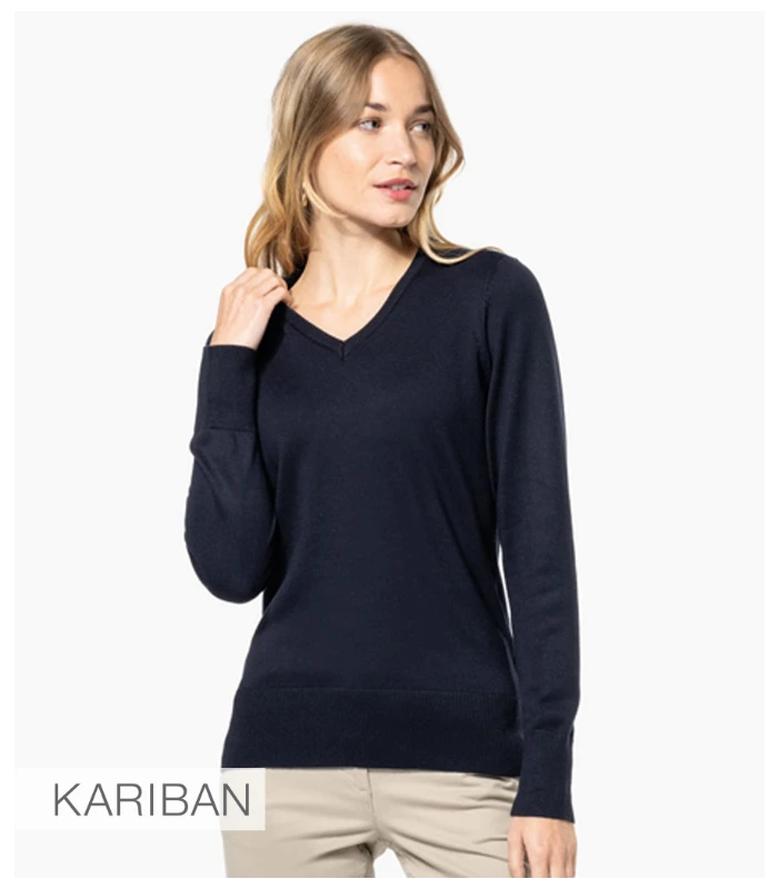 Kariban Kariban Ladies Cotton Acrylic V Neck Sweater