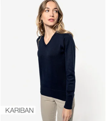 Kariban Kariban Ladies Cotton Acrylic V Neck Sweater in NAV