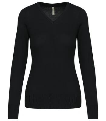 Kariban Kariban Ladies Cotton Acrylic V Neck Sweater in BLK