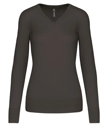 Kariban Kariban Ladies Cotton Acrylic V Neck Sweater in DGY