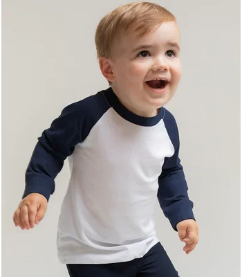 Larkwood Larkwood Baby/Toddler Long Sleeve Baseball T-Shirt in WH/NV