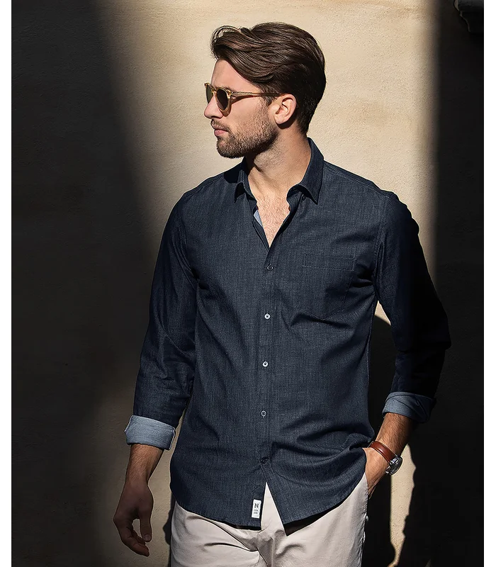 Nimbus Nimbus Torrance modern fit raw and stylish denim shirt in Indigo Blue
