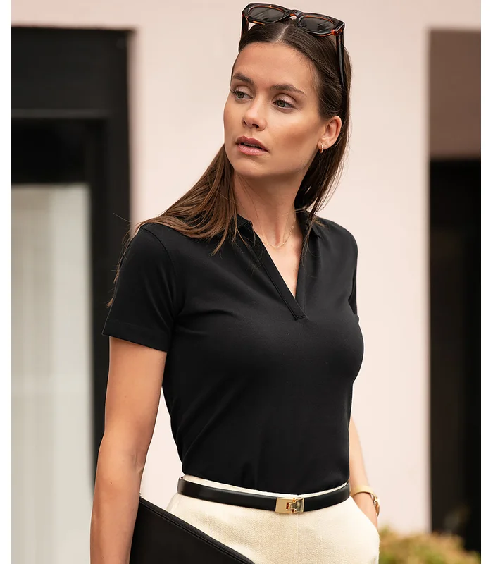 Nimbus Nimbus Womens Harvard v-neck stretch deluxe polo in Black