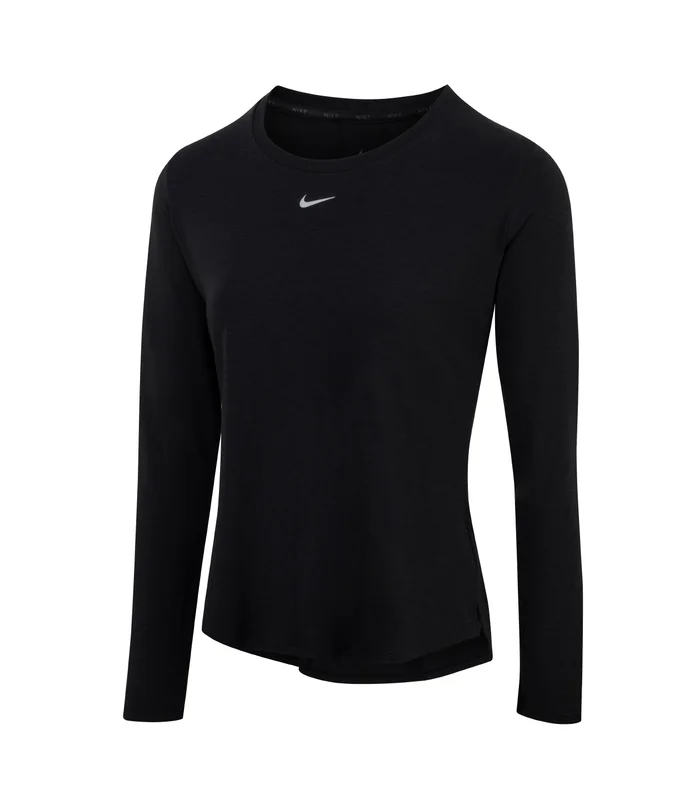 Nike Nike Womens Nike One Luxe Dri-FIT long sleeve standard fit top in Black/Reflective Silver
