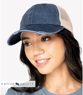 Native Spirit Native Spirit Washed Trucker Destroy Cap in BK/BE