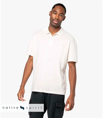 Native Spirit Native Spirit Drop Shoulder Piqué Polo Shirt in BLK