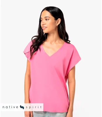 Native Spirit Native Spirit Ladies Oversized V Neck T-Shirt in BLK