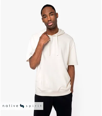 Native Spirit Native Spirit Unisex French Terry Hooded Short Sleeve Sweatshirt in BLK
