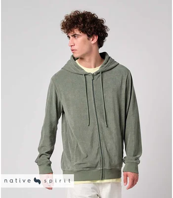 Native Spirit Native Spirit Terry Towel Full Zip Hooded Sweatshirt in NAV