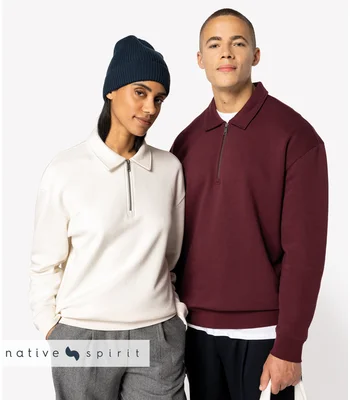 Native Spirit Native Spirit Unisex 1/4 Zip Sweatshirt with Polo Collar in Black