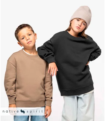 Native Spirit Native Spirit Kids Oversized Round Neck Sweatshirt in BLK