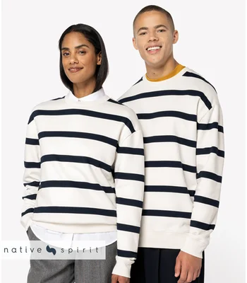 Native Spirit Native Spirit Unisex Striped Crew Neck Sweatshirt in Ivory/Navy Stripes